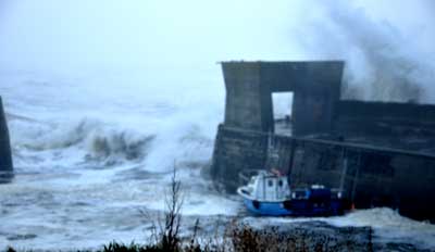 Craster harbour in a northerly gale